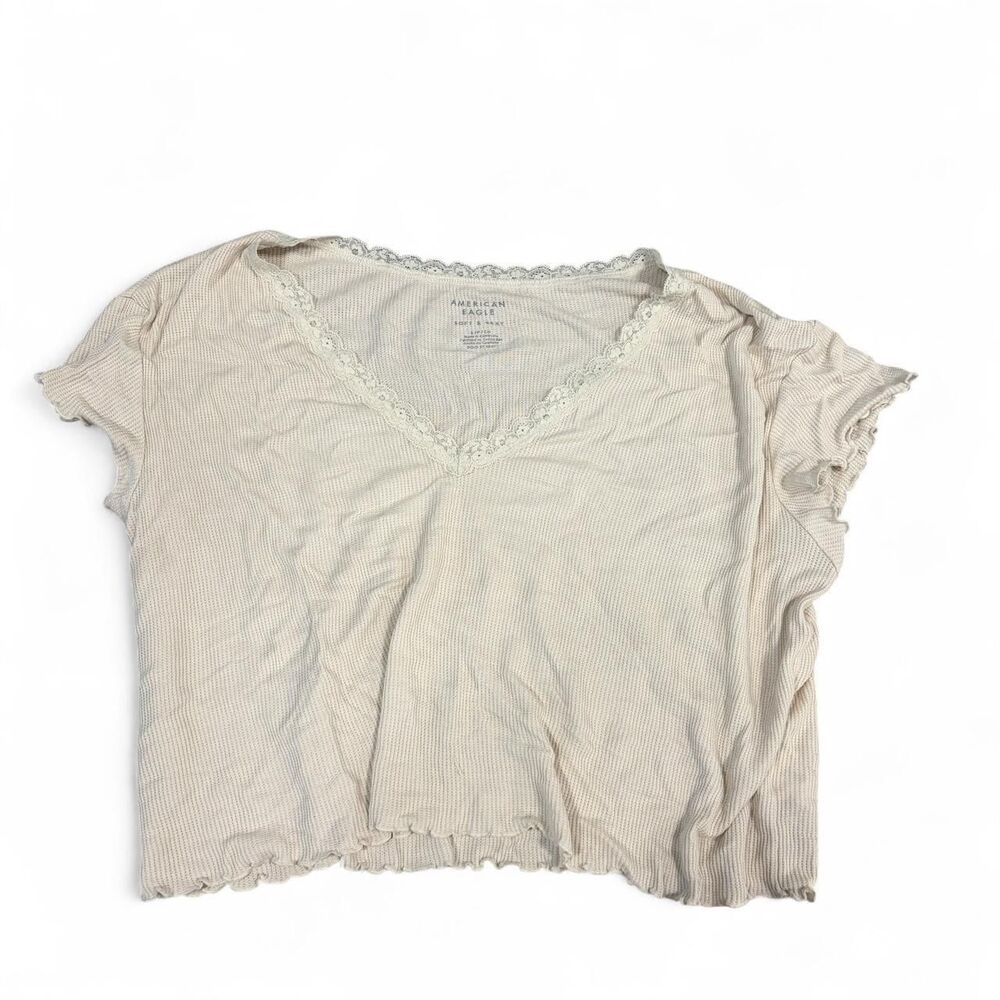 American-eagle Women's Cream and White Crop-top